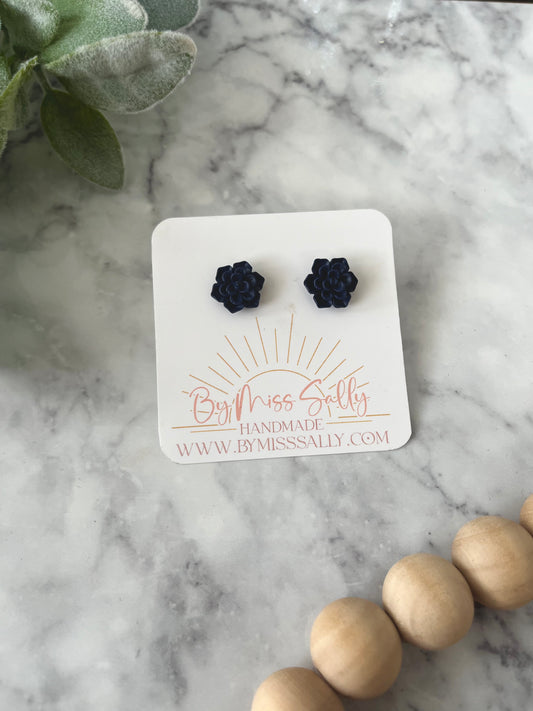 Navy Succulent Stud Earrings