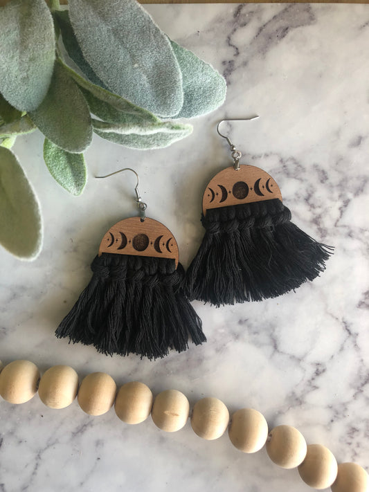 Luna Fringe Earrings in Black