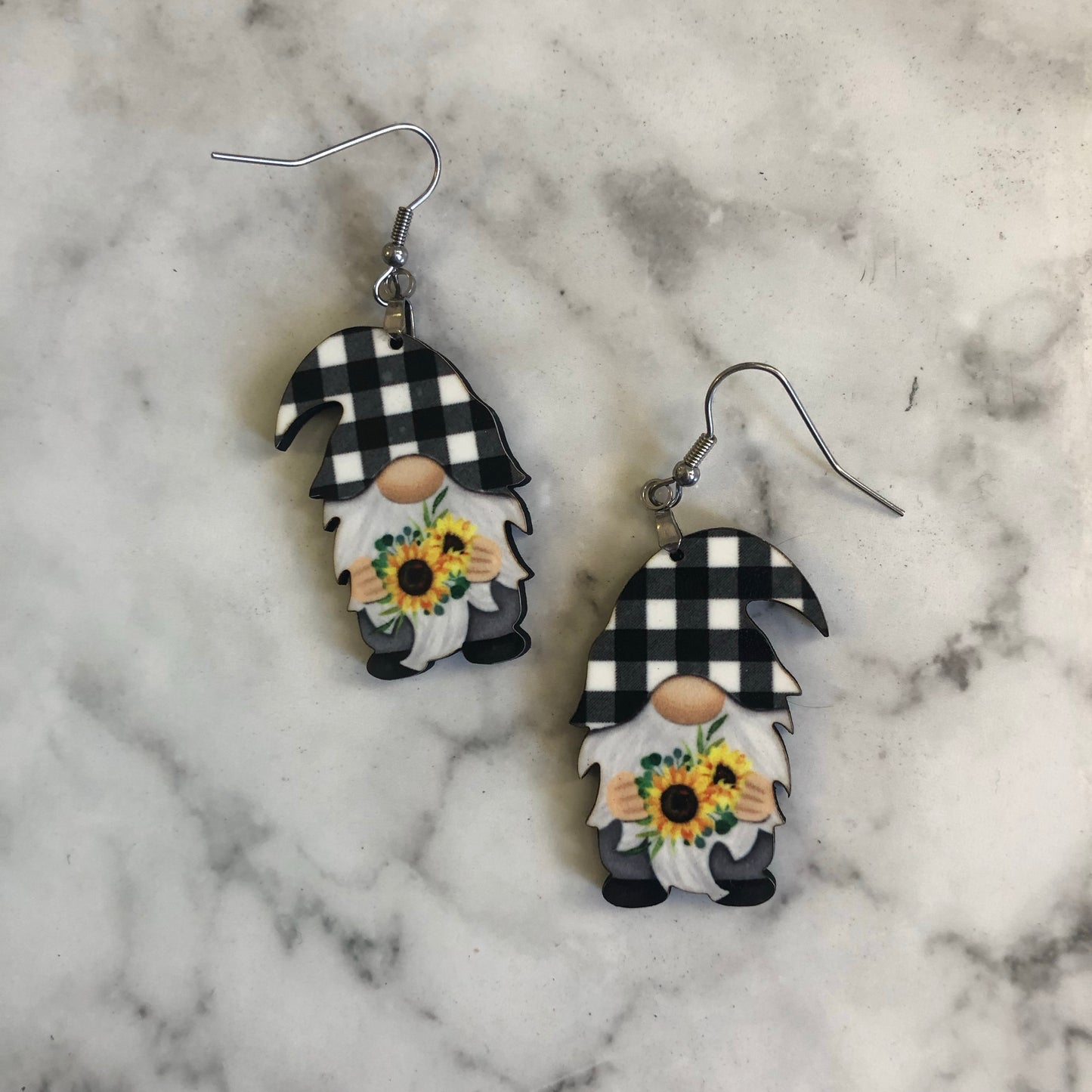 Sunflowers & Plaid Gnome Earrings