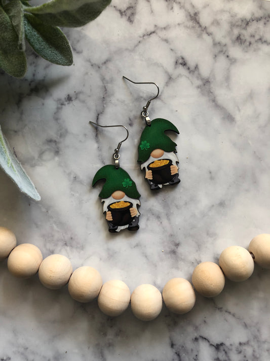 St Patrick’s Day Gnome Earrings - Pot of Gold