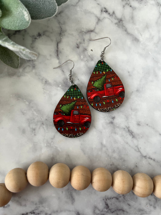 Sally Red Christmas Truck Earrings