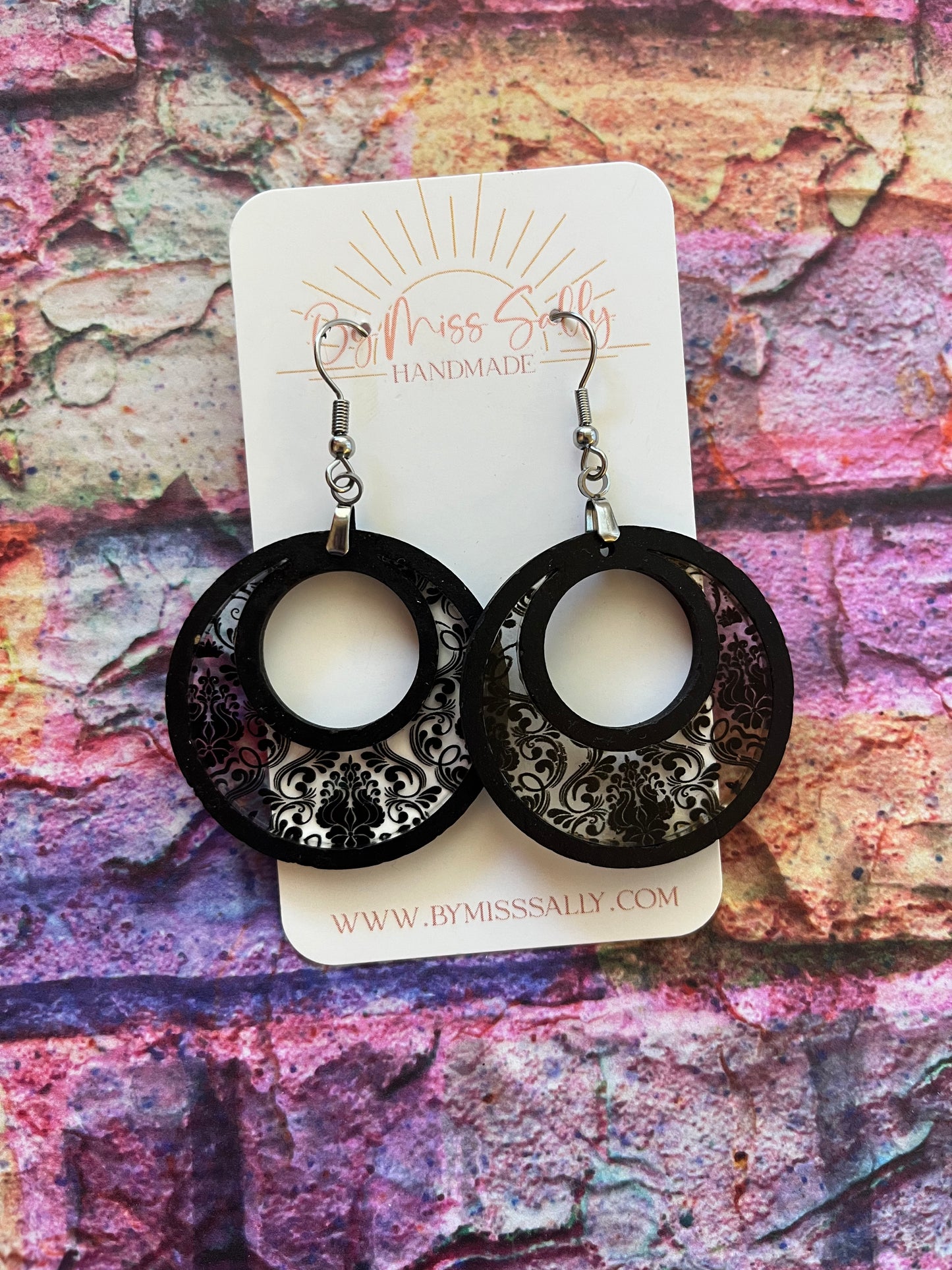 Riley Black Damask Earrings