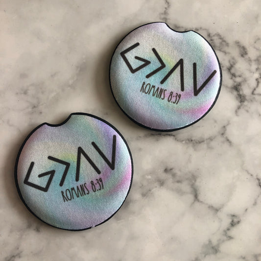 God is Greater Tie Dye Car Coasters