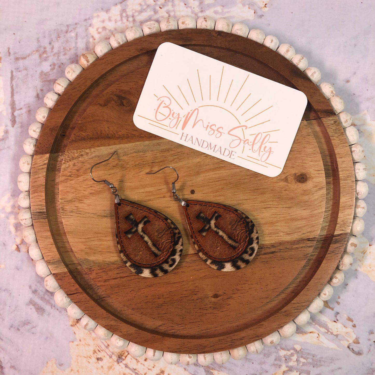 Sally Cross Earrings in Leopard