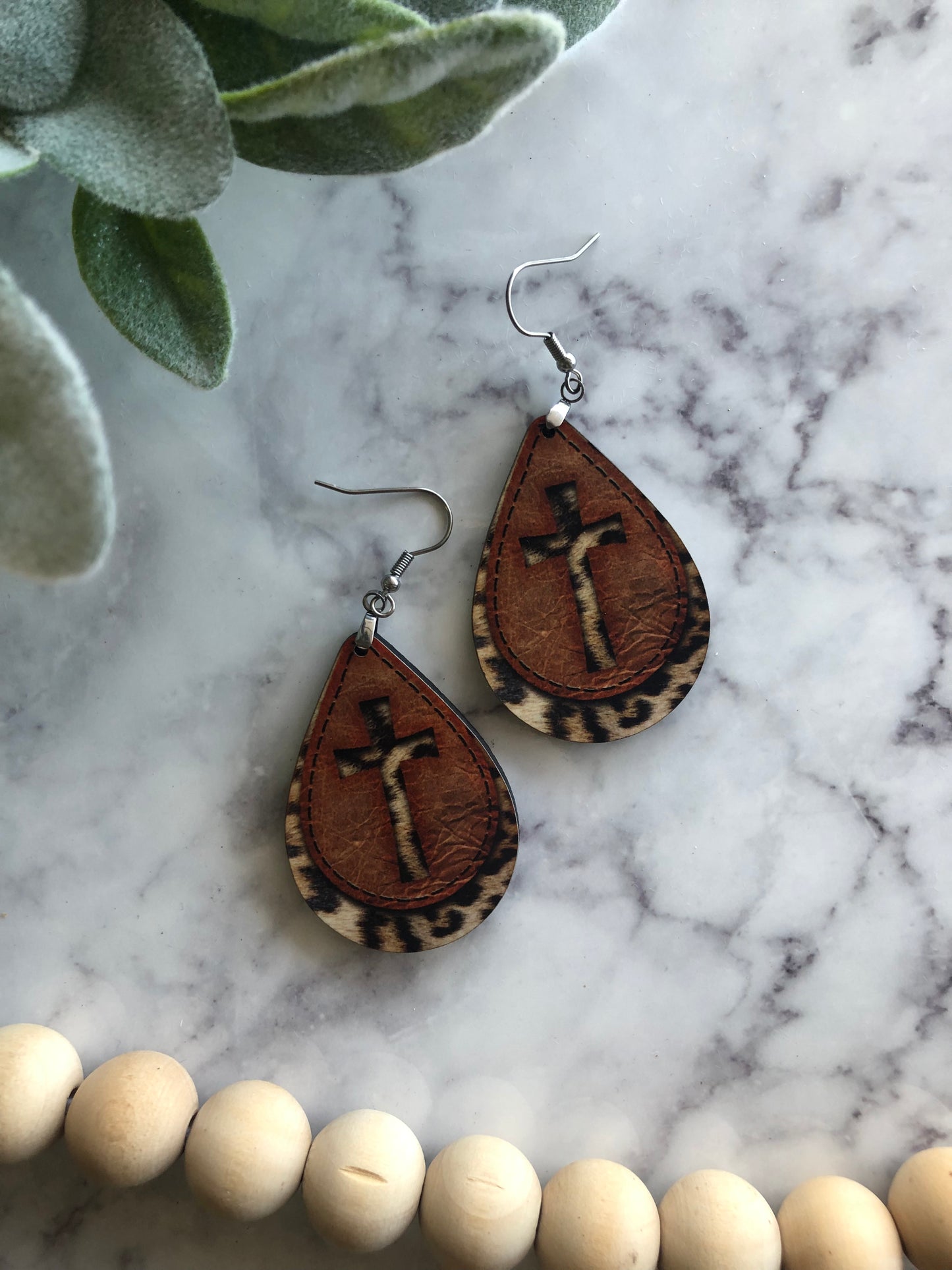 Sally Cross Earrings in Leopard