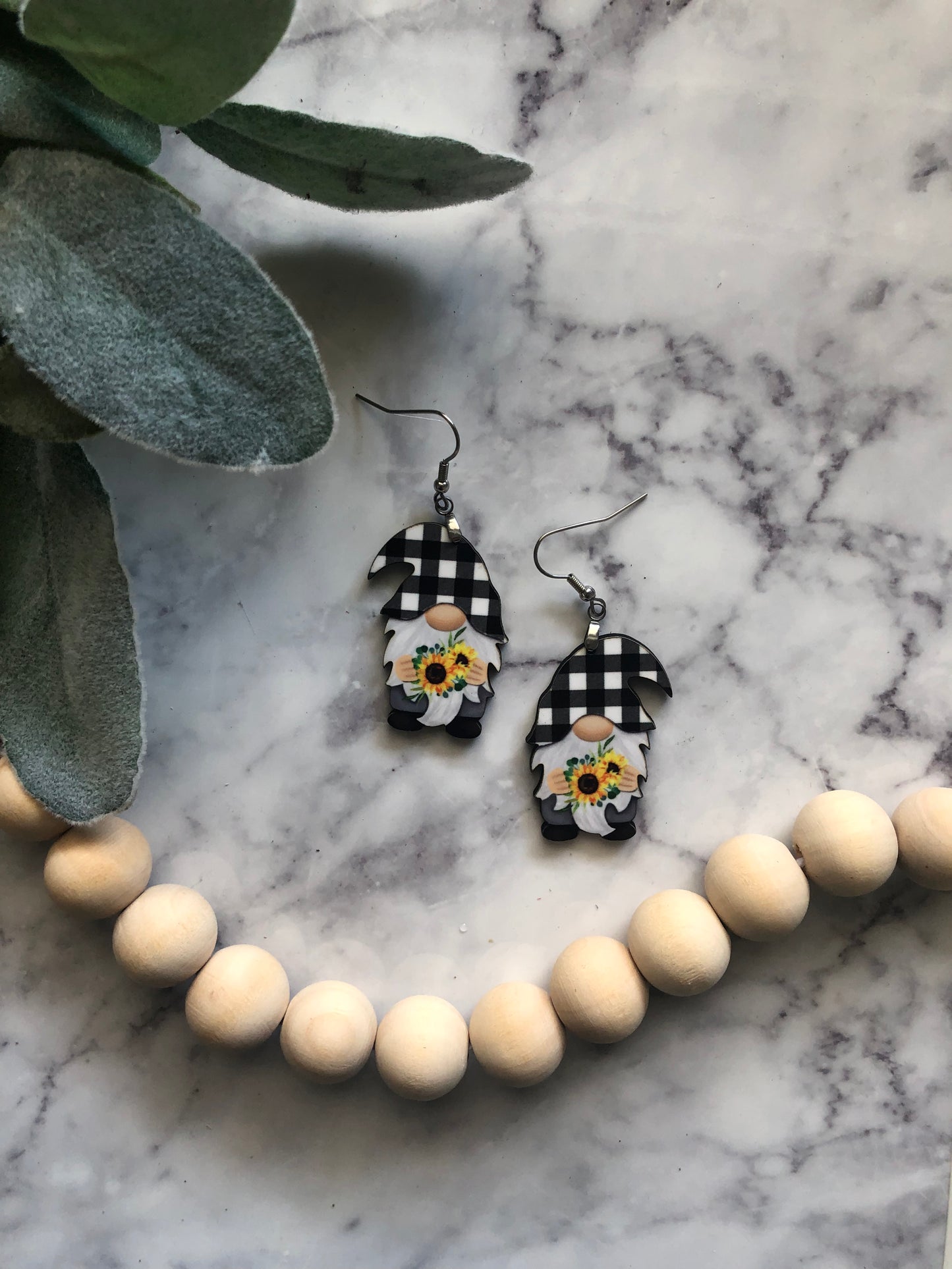 Sunflowers & Plaid Gnome Earrings