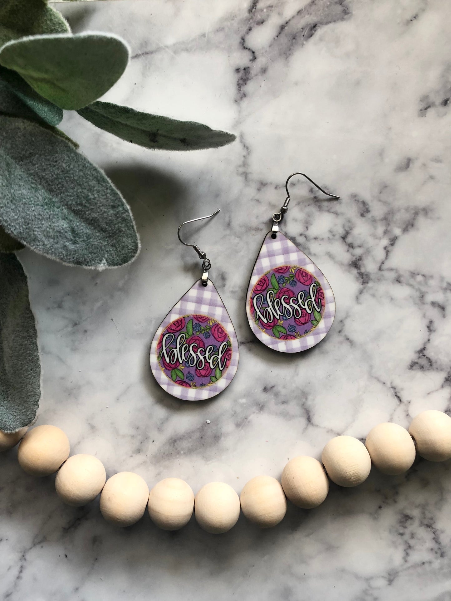 Sally Blessed Earrings in Purple Gingham