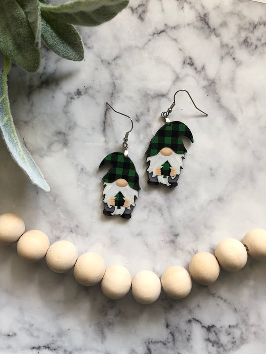 Green Christmas Gnome Earrings