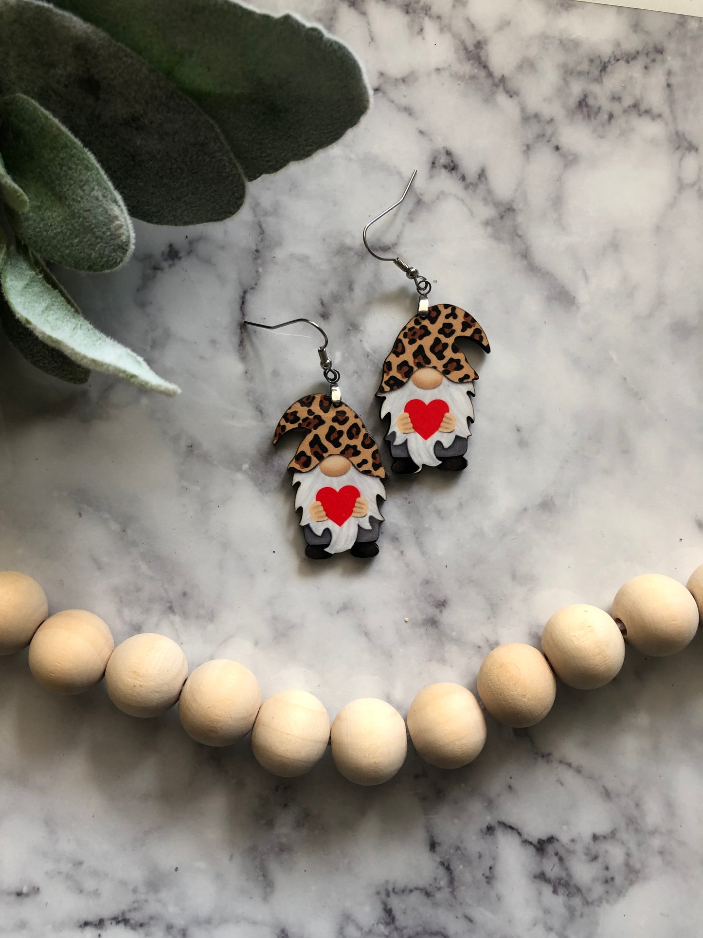 Leopard & Red Heart Gnome Earrings