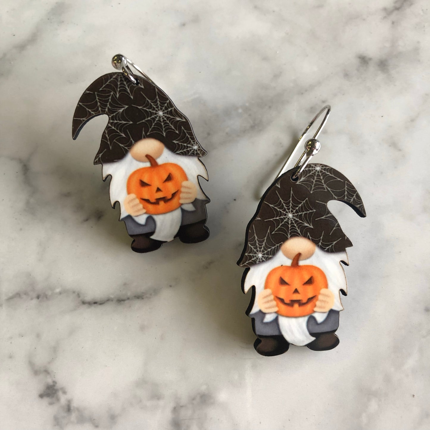 Halloween Spider Web Gnome Earrings