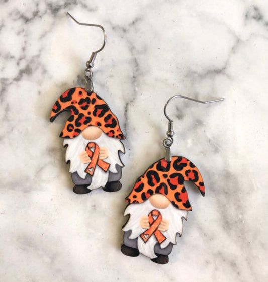 Orange Awareness Ribbon Gnome Earrings