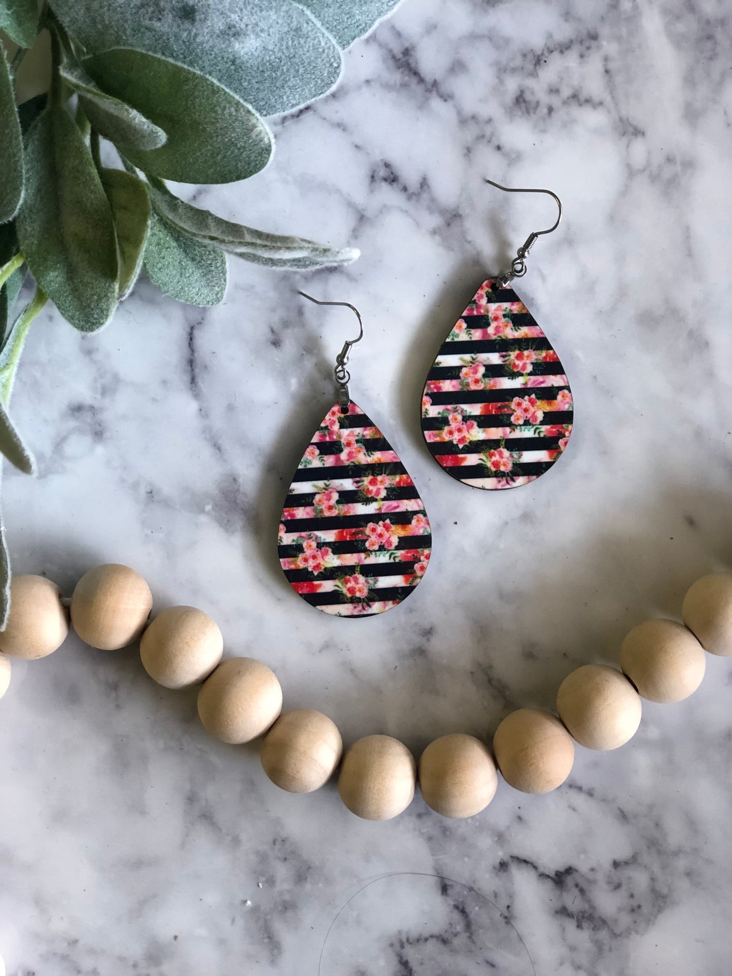 Sally Striped Poppies Teardrop Earrings