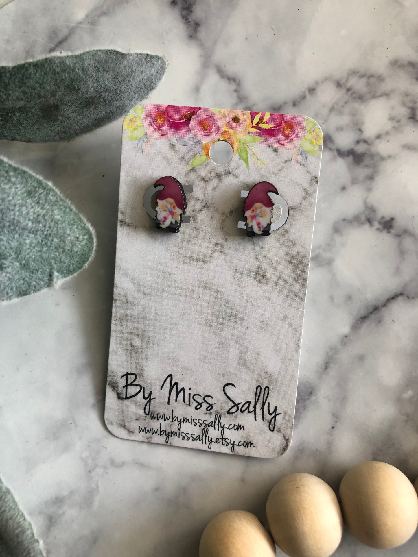 Floral Cross Gnome Stud Earrings