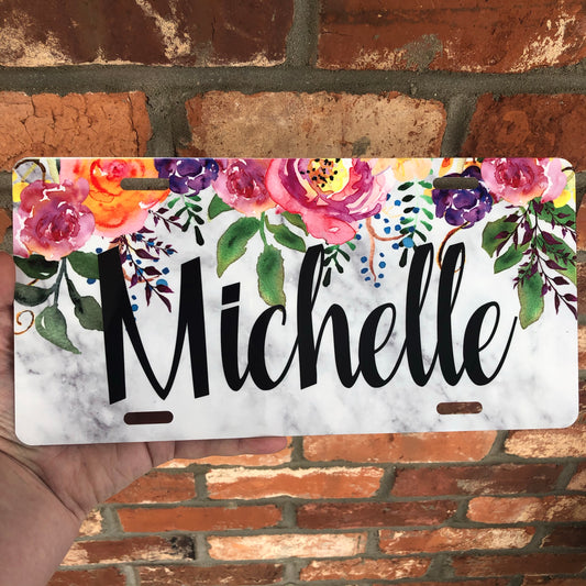 Personalized License Plate in Floral Waterfall