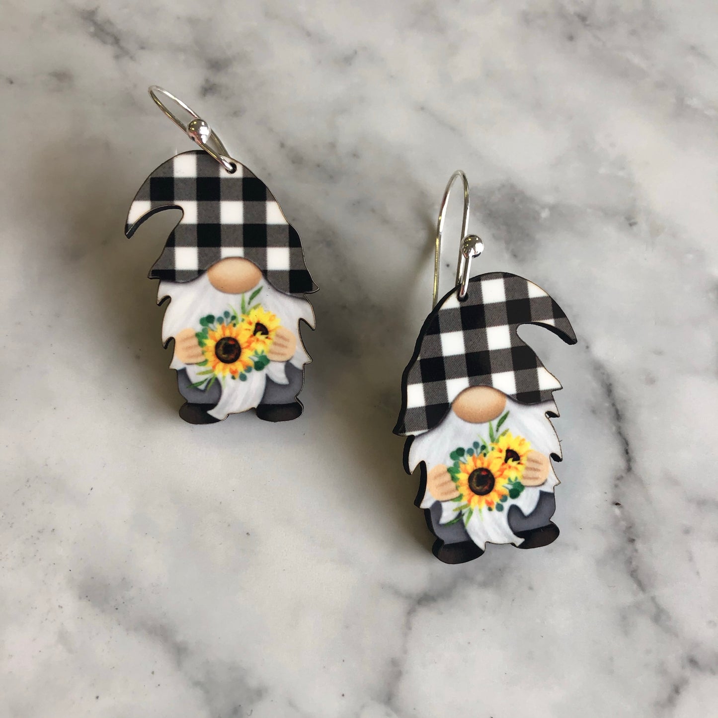 Sunflowers & Plaid Gnome Earrings