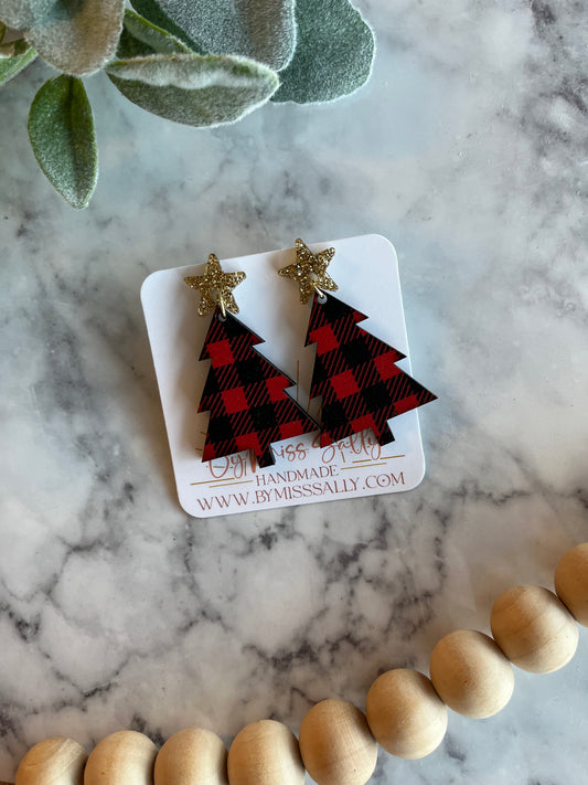 Buffalo Plaid Christmas Tree Earrings