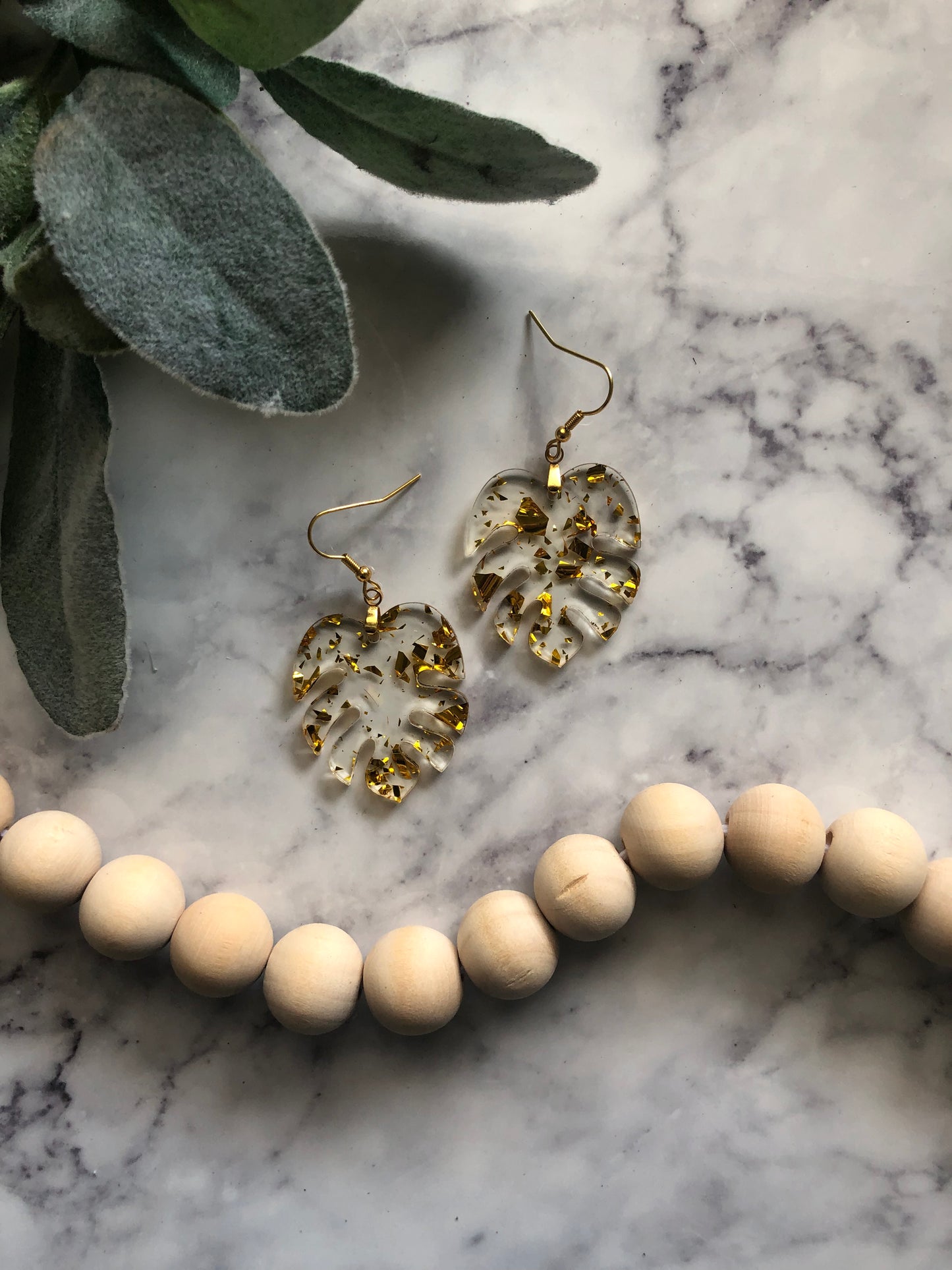 Monstera Leaf Earrings in Gold