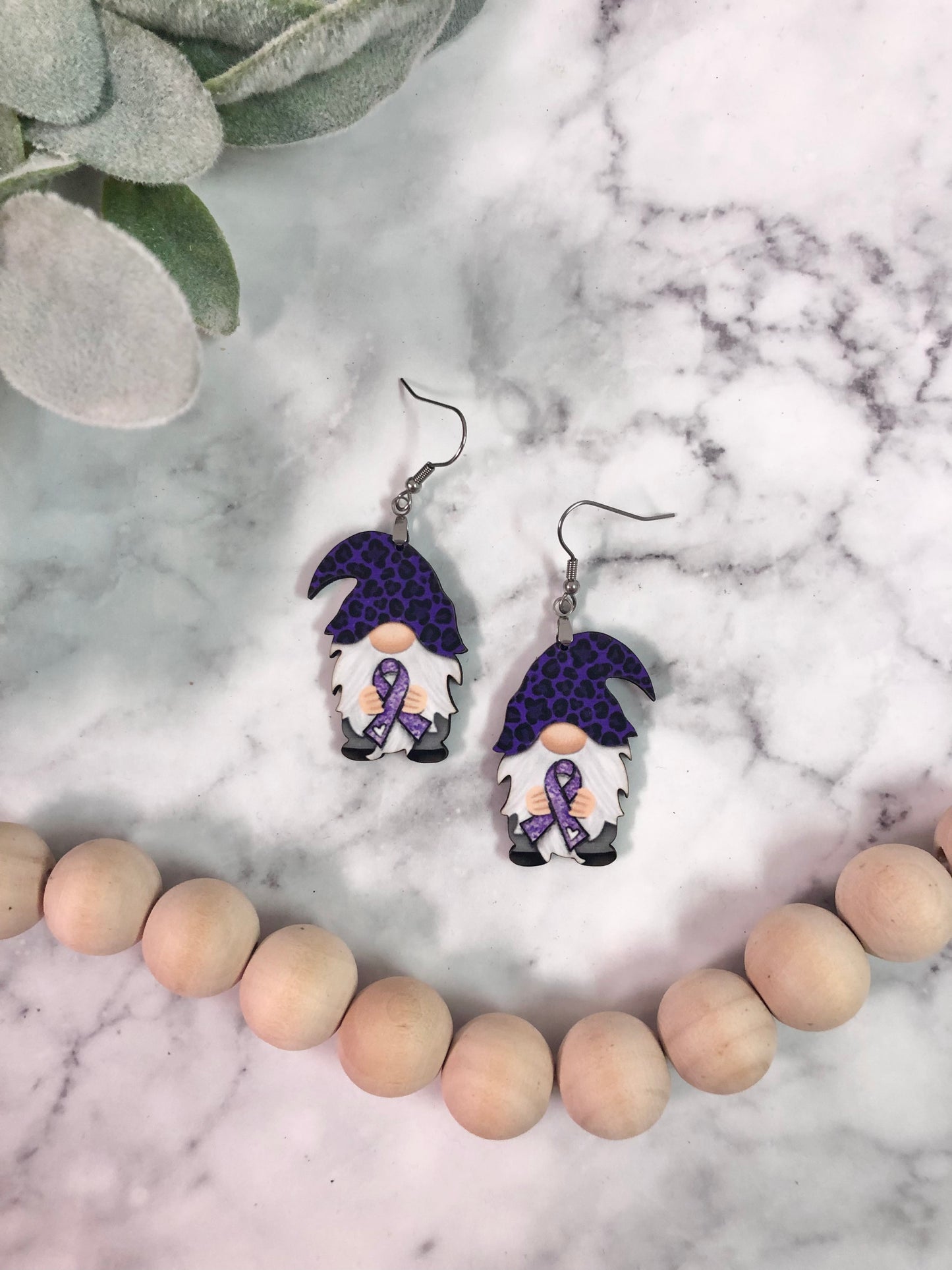 Purple Awareness Ribbon Gnome Earrings