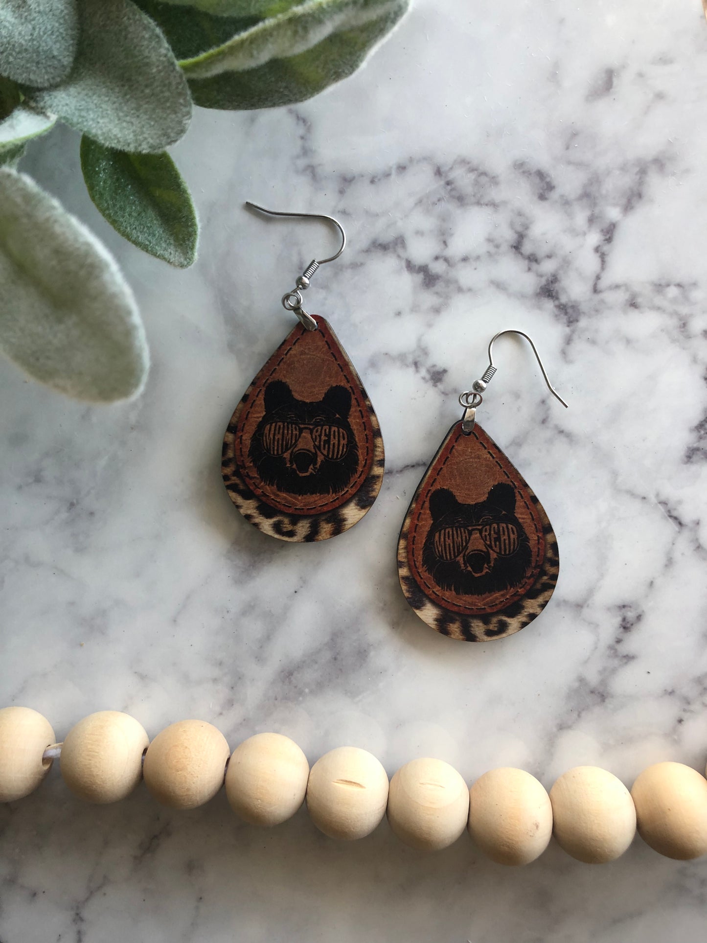 Sally Mama Bear Earrings in Leopard