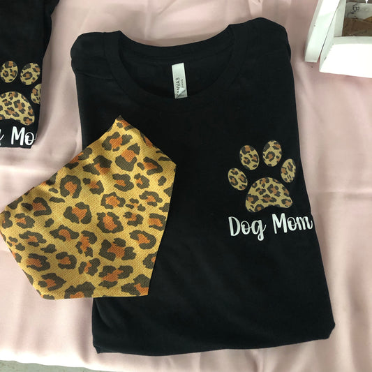Dog Mom Shirt and Matching Bandana - Leopard