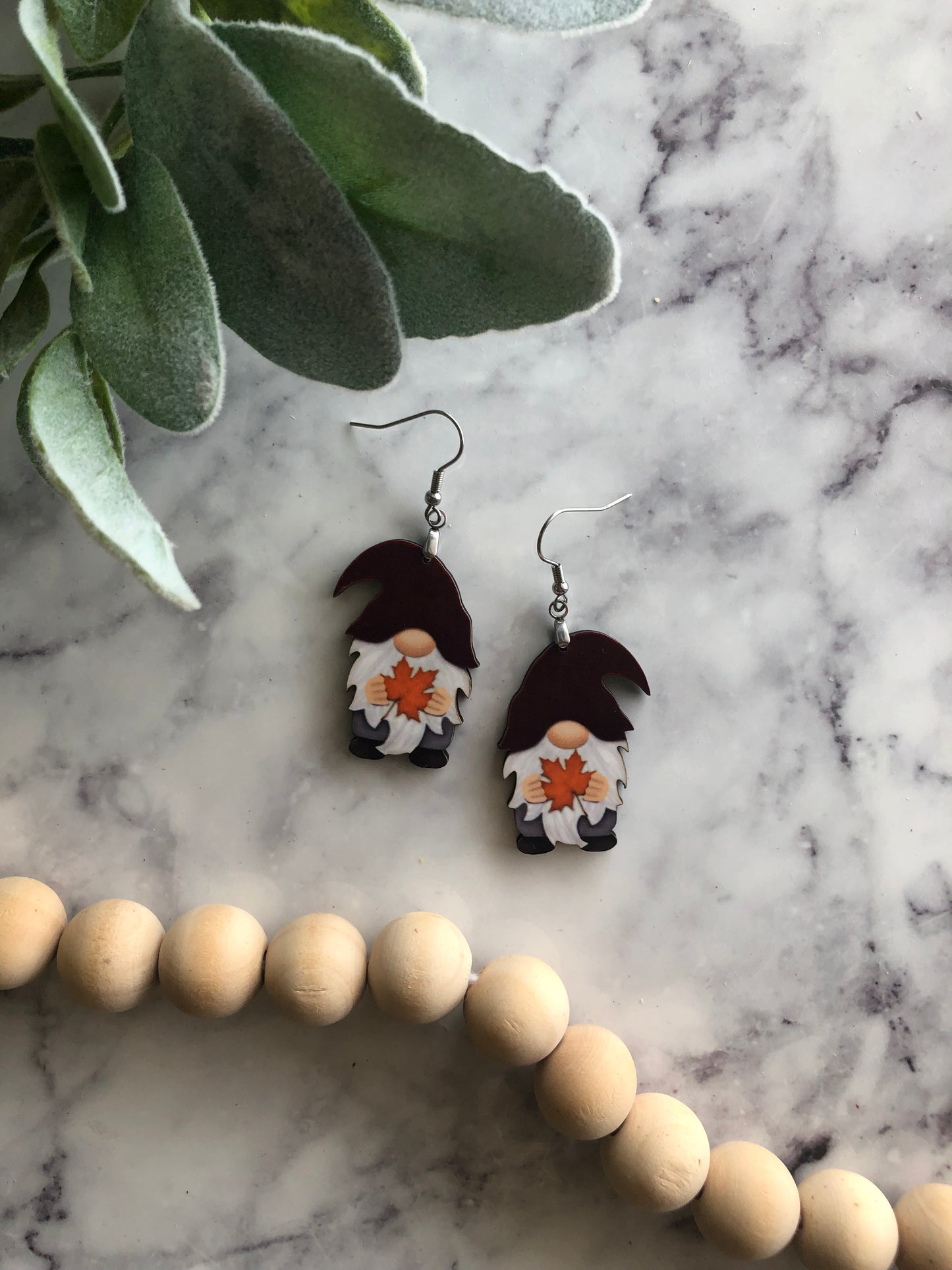 Fall Leaf Gnome Earrings - Brown