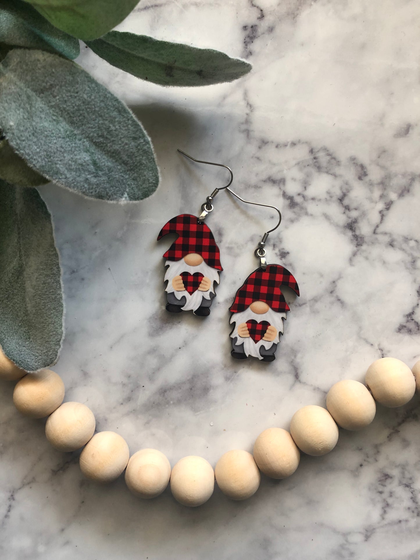 Red Buffalo Plaid Gnome Earrings