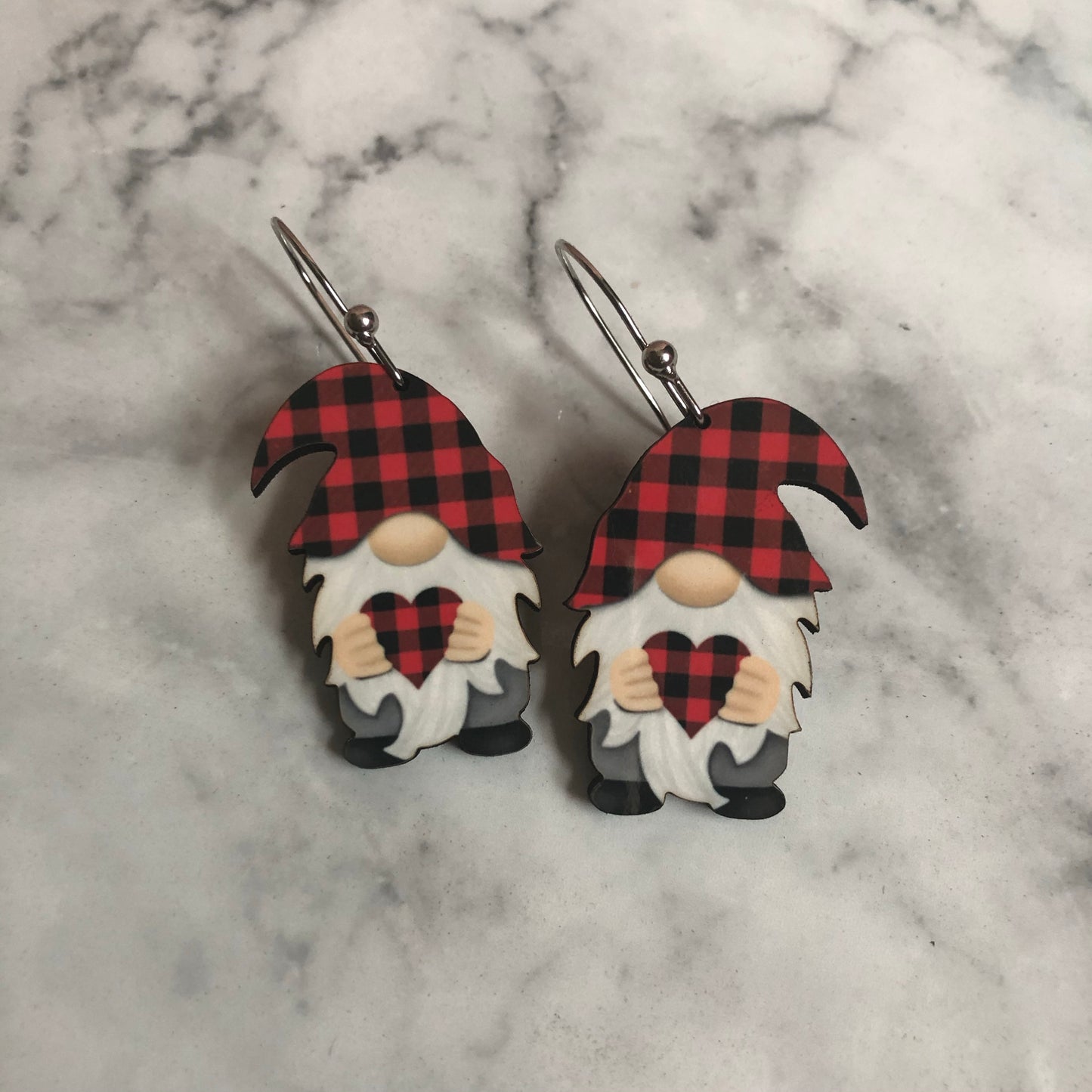 Red Buffalo Plaid Gnome Earrings