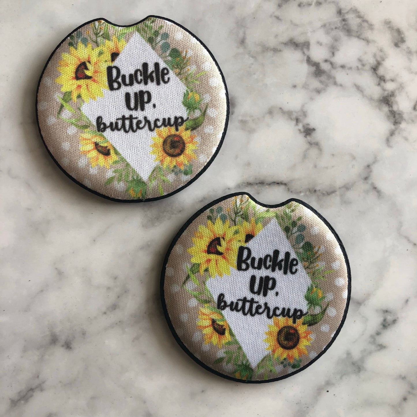 Buckle Up Buttercup Car Coasters