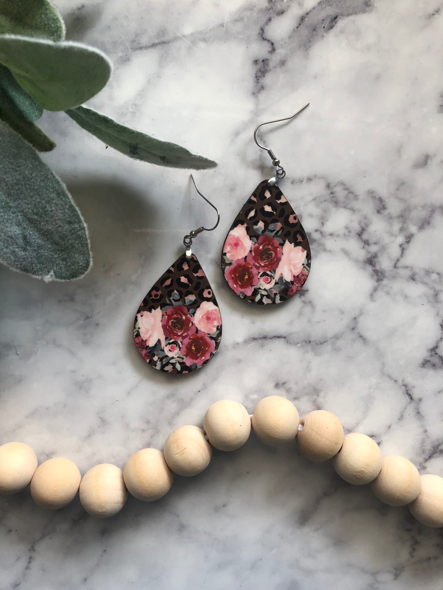 Sally Leopard & Roses Earrings