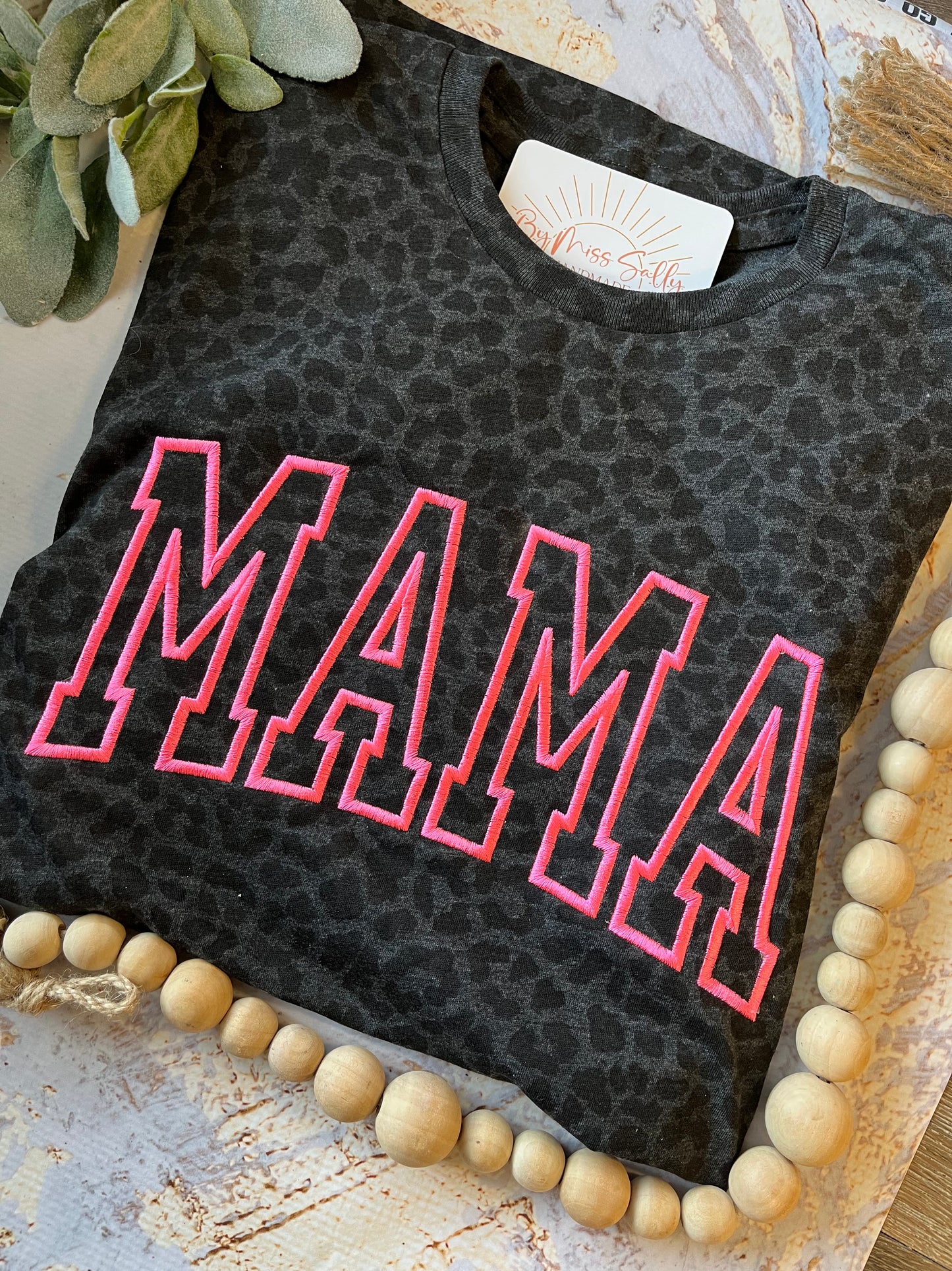 Embroidered Mama Tee in Black Leopard