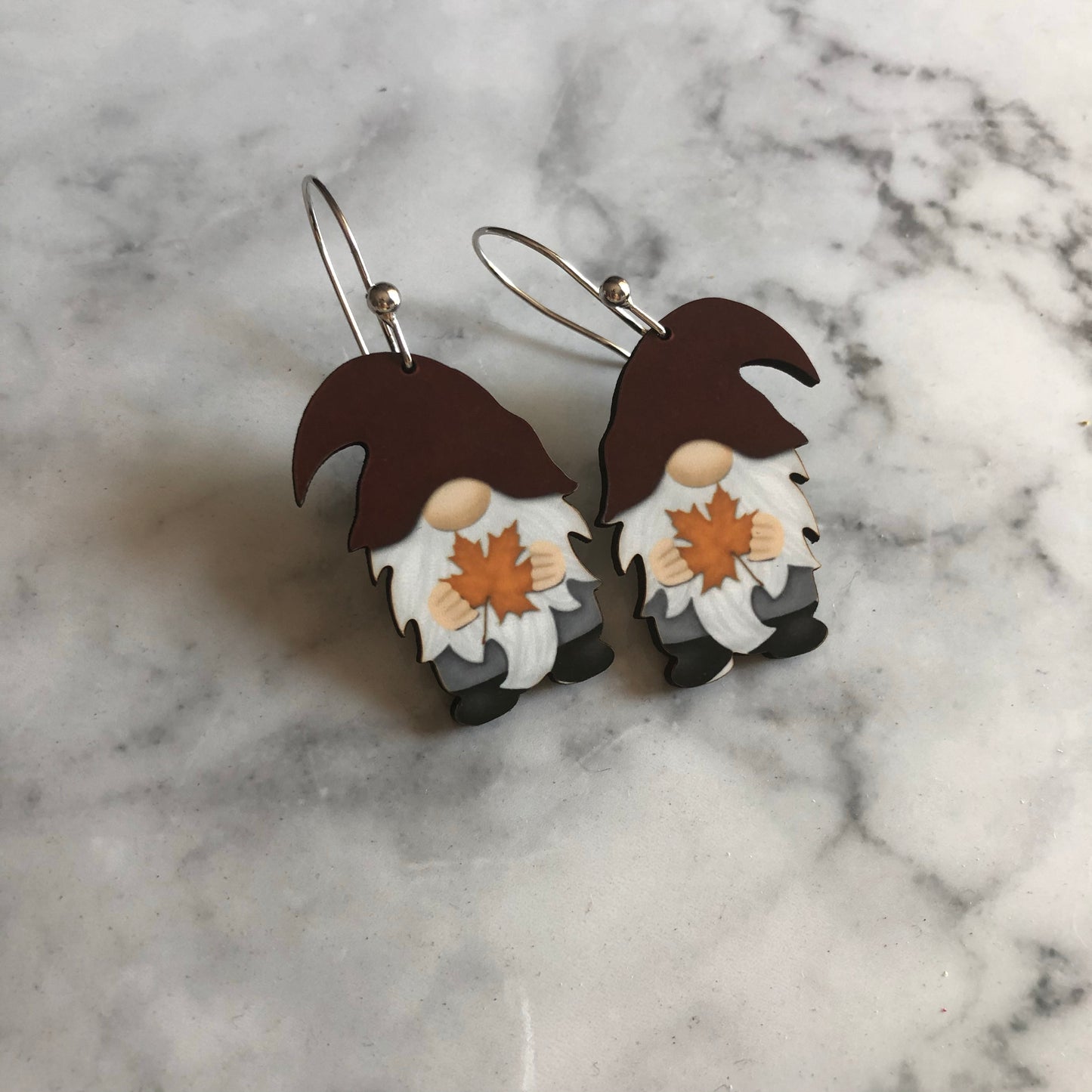 Fall Leaf Gnome Earrings - Brown