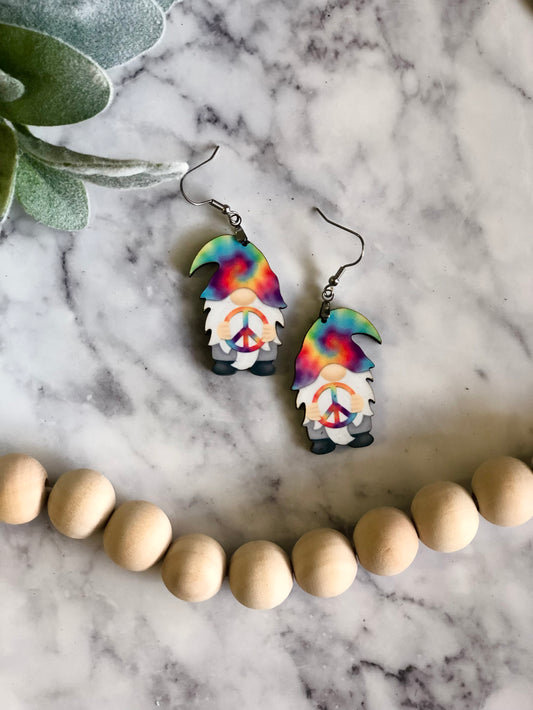 Tie Dye Gnome Earrings