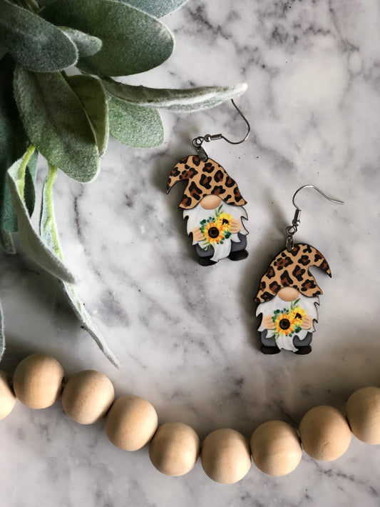 Sunflowers & Leopard Gnome Earrings