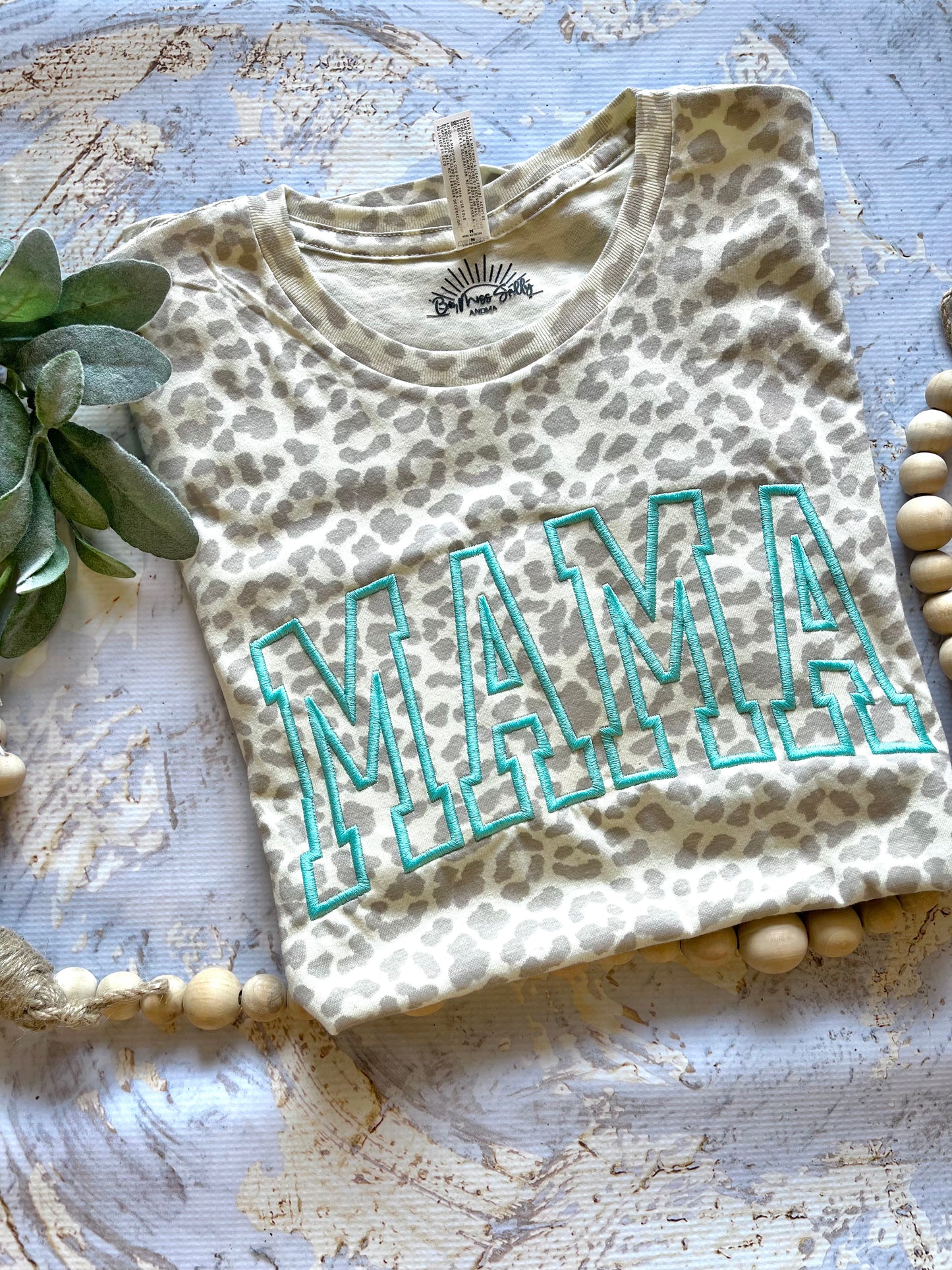 Embroidered Mama Tee in Cream Leopard