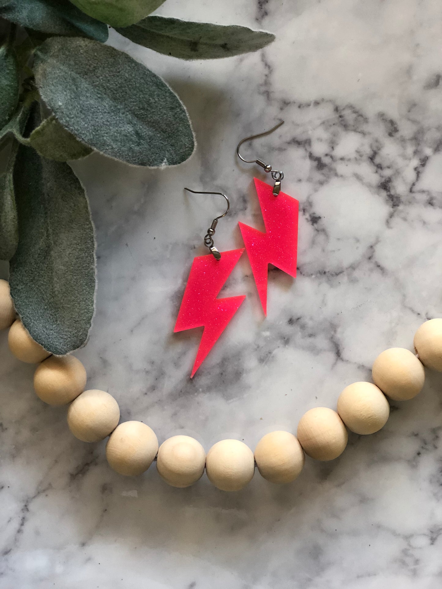 Pink Lightning Bolt Earrings