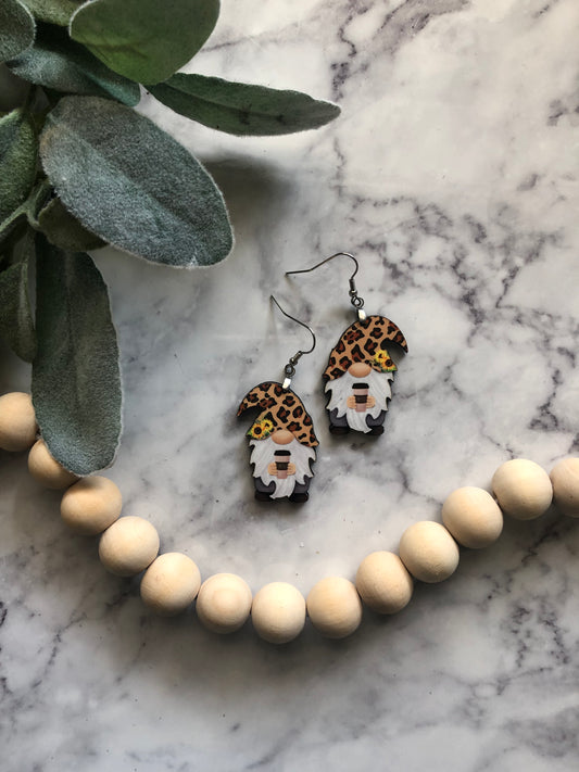 Coffee Gnome Earrings in Leopard