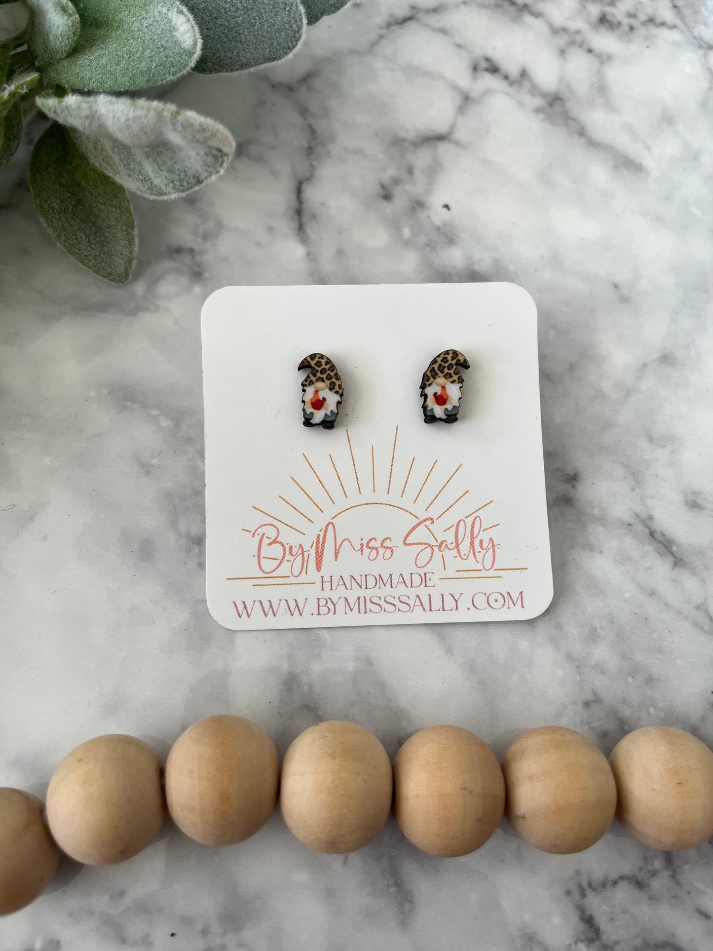 Chicken Gnome Stud Earrings in Leopard