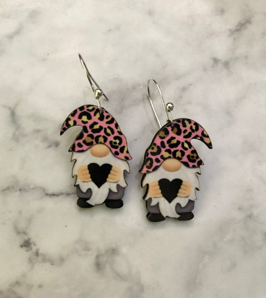 Light Pink Leopard Gnome Earrings