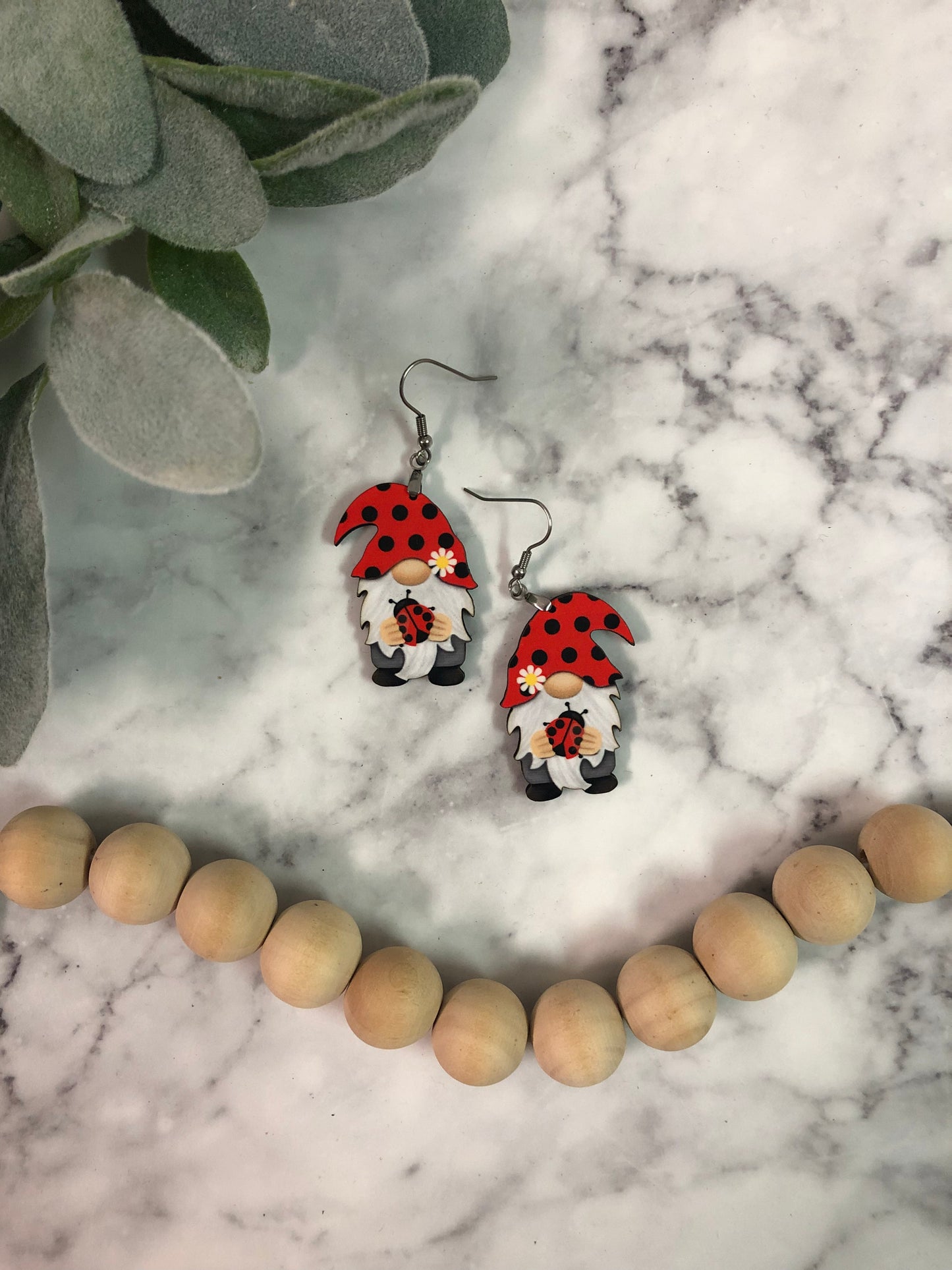 Lady Bug Gnome Earrings