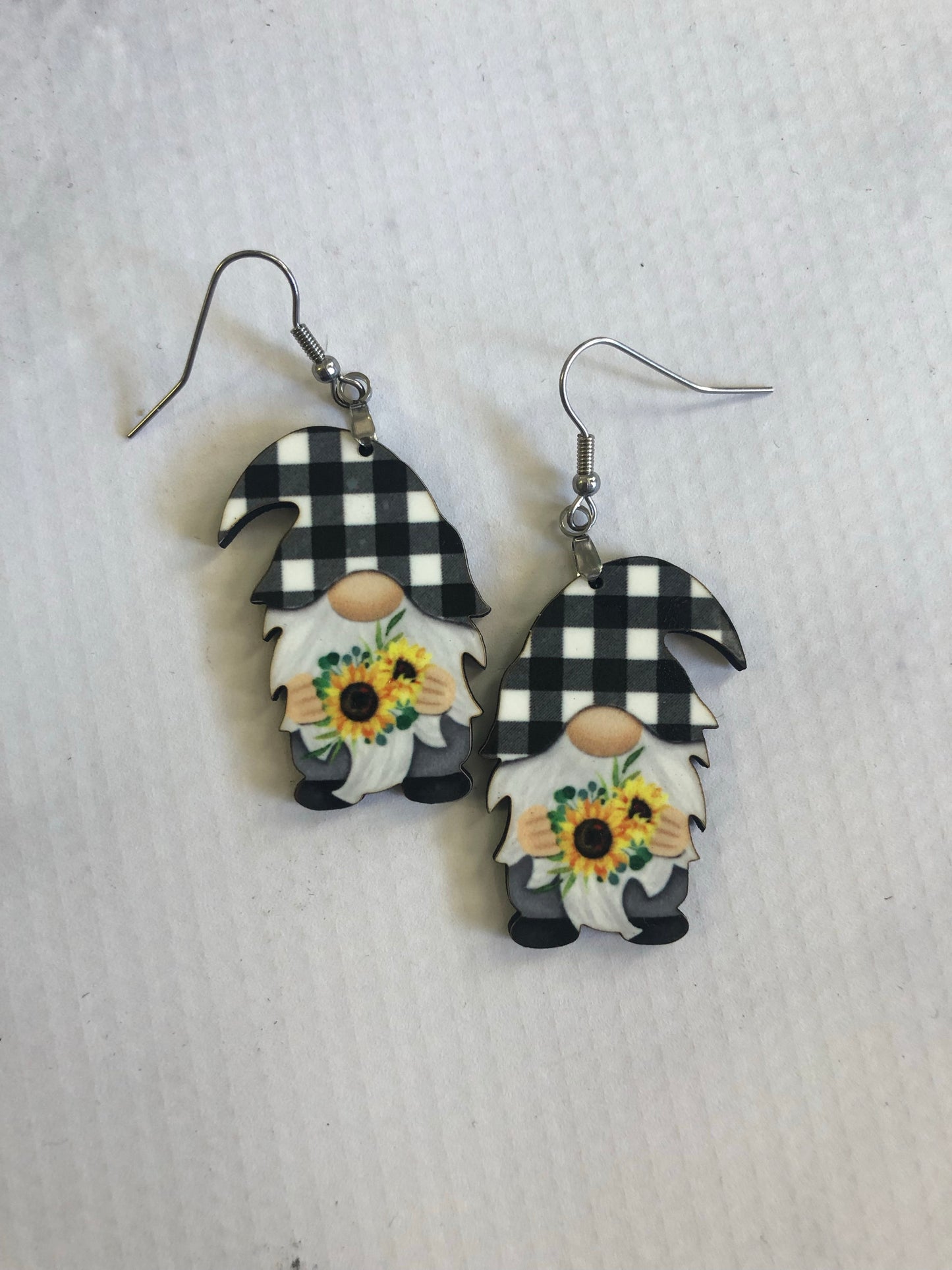 Sunflowers & Plaid Gnome Earrings