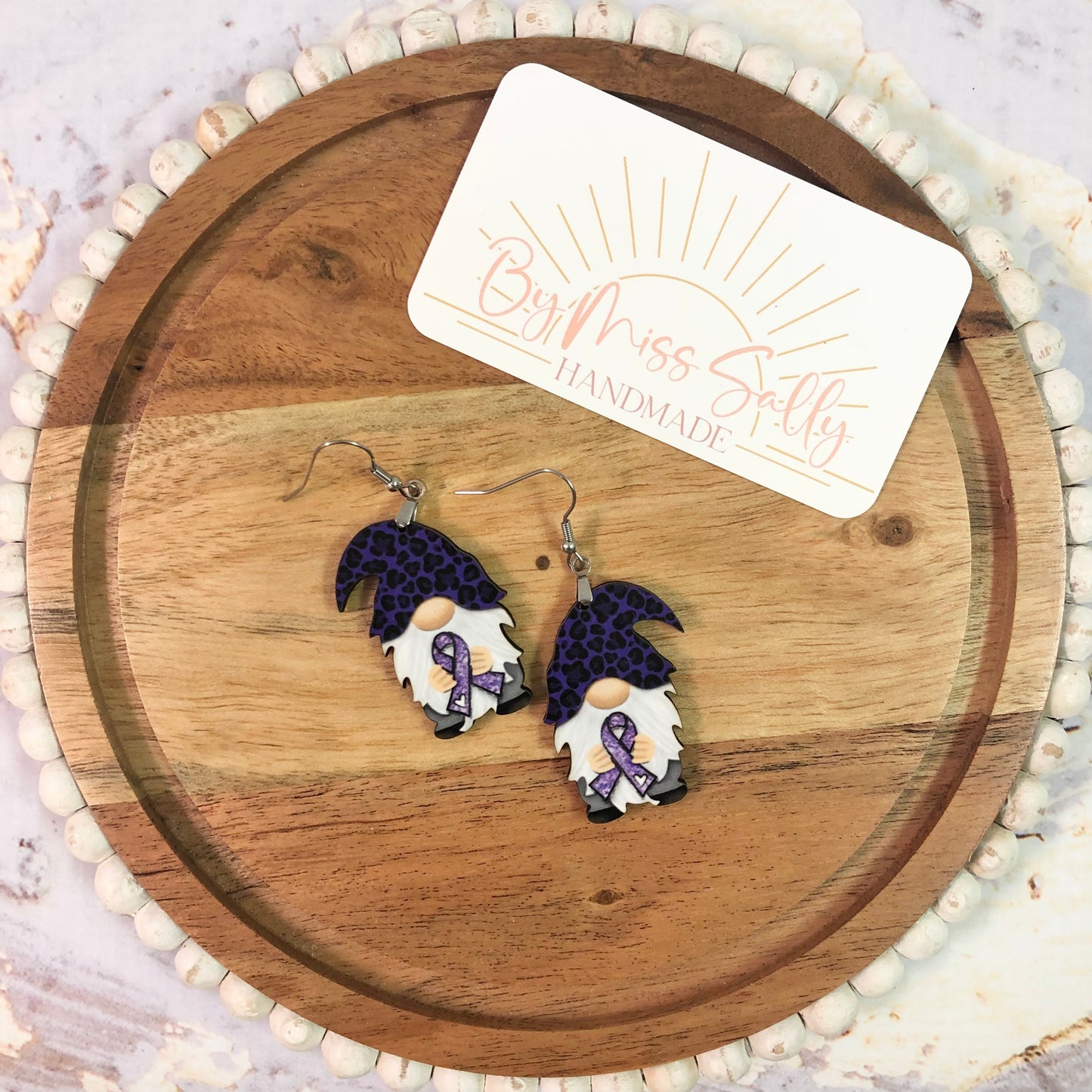 Purple Awareness Ribbon Gnome Earrings