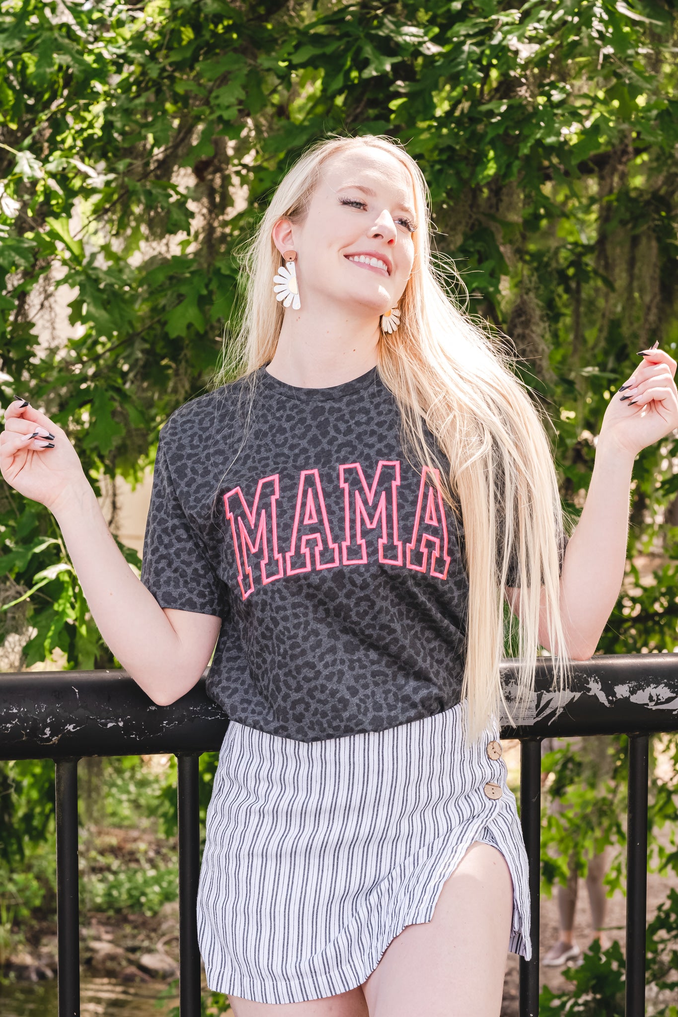 Embroidered Mama Tee in Black Leopard