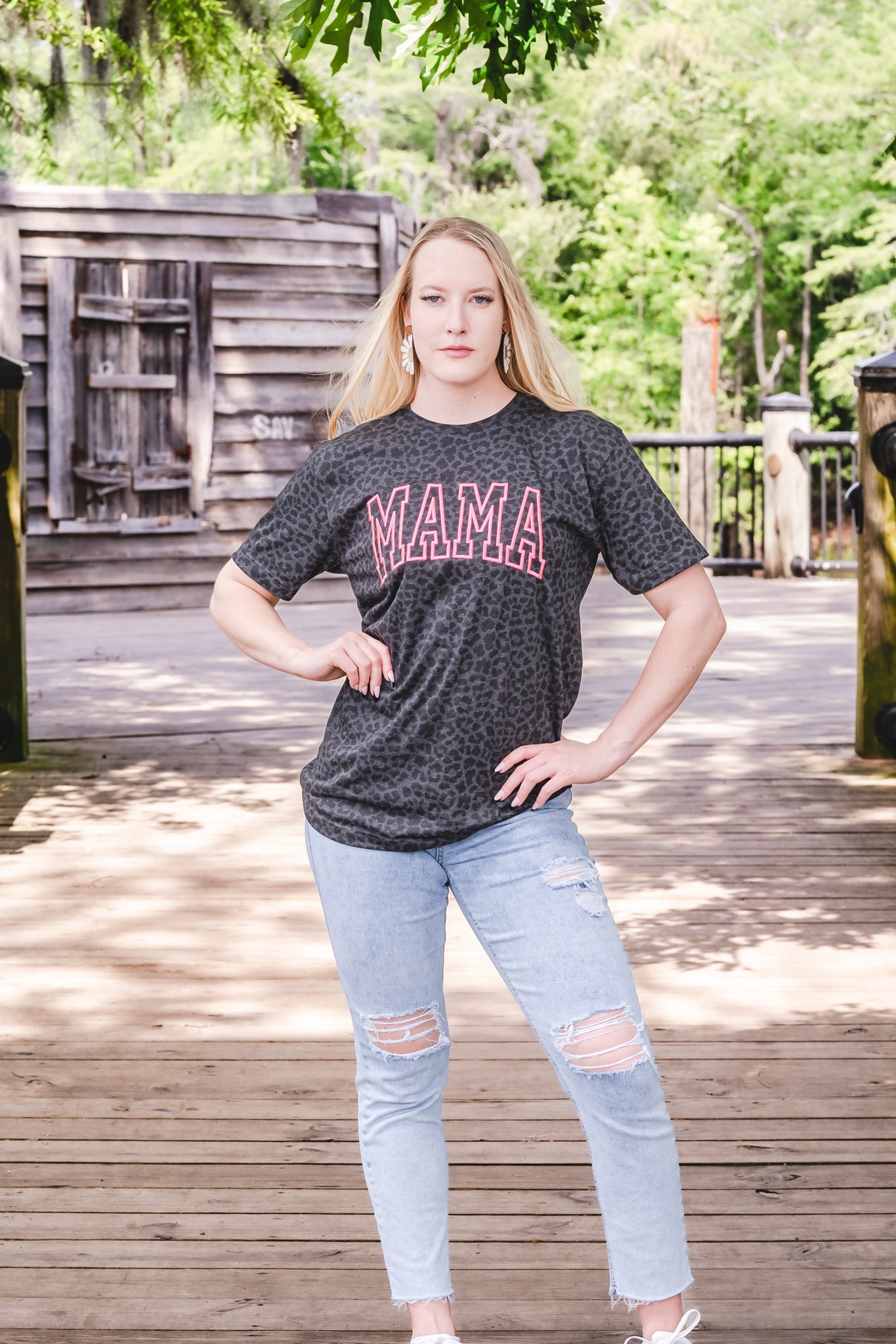 Embroidered Mama Tee in Black Leopard