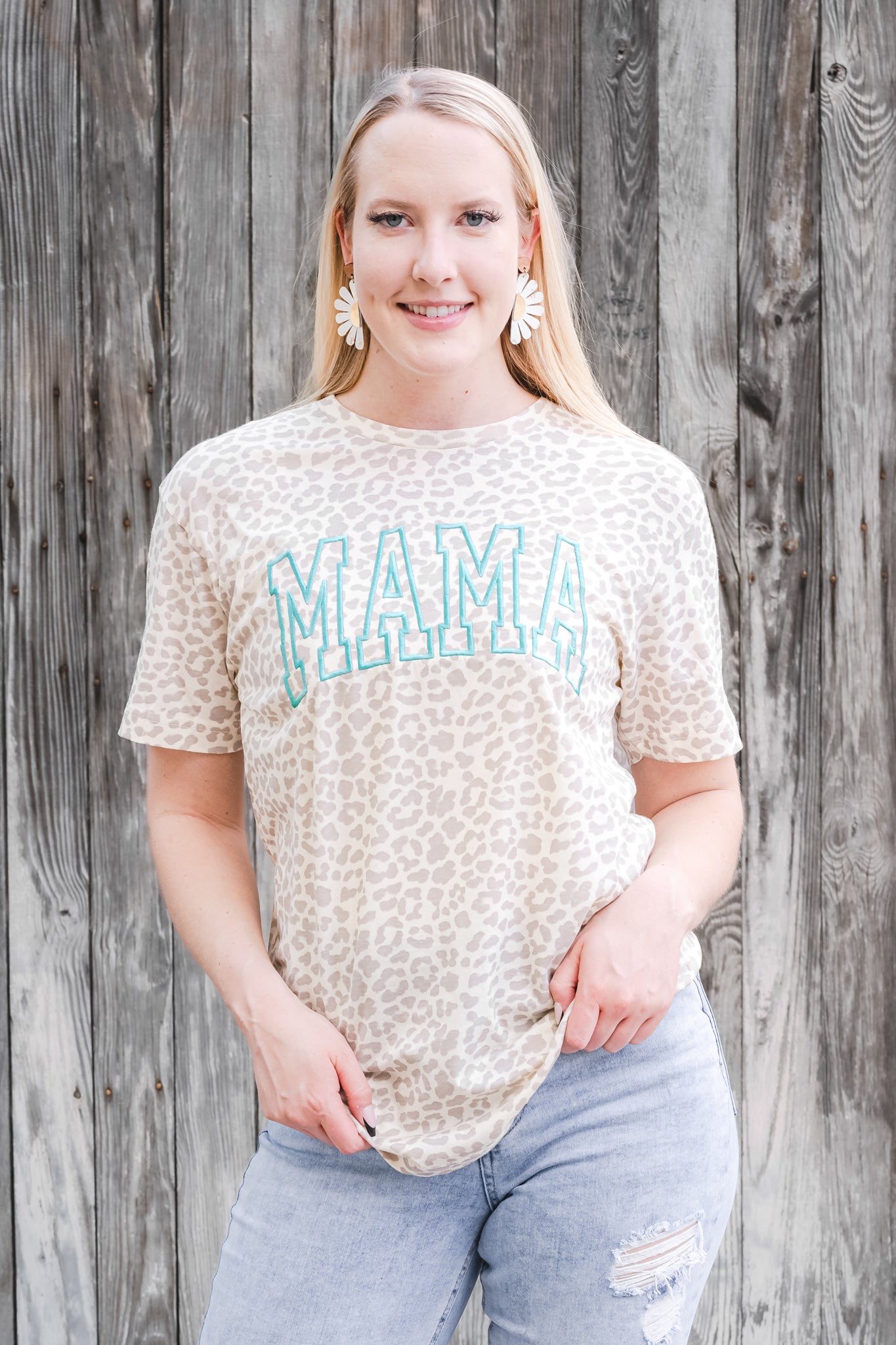 Embroidered Mama Tee in Cream Leopard