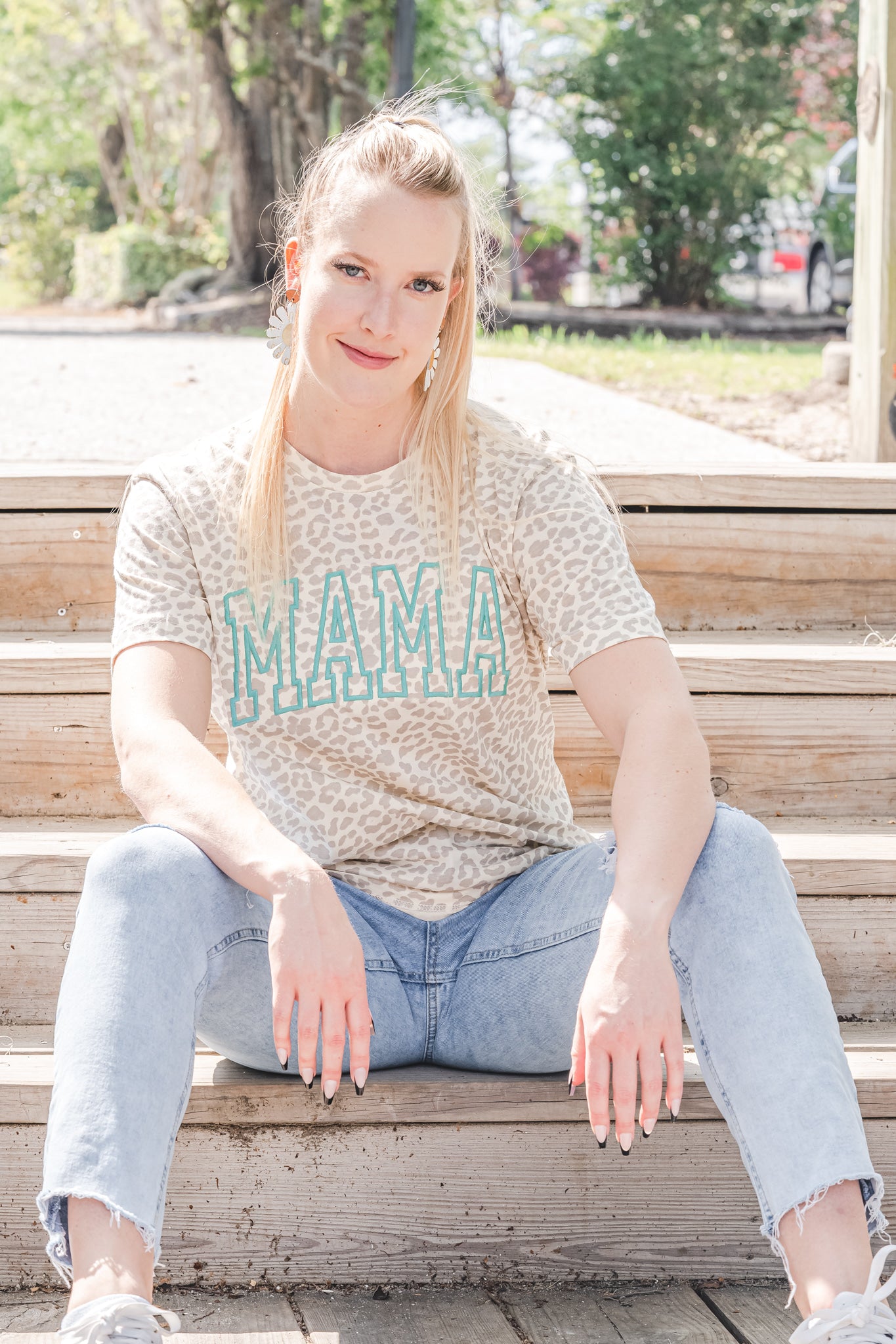 Embroidered Mama Tee in Cream Leopard