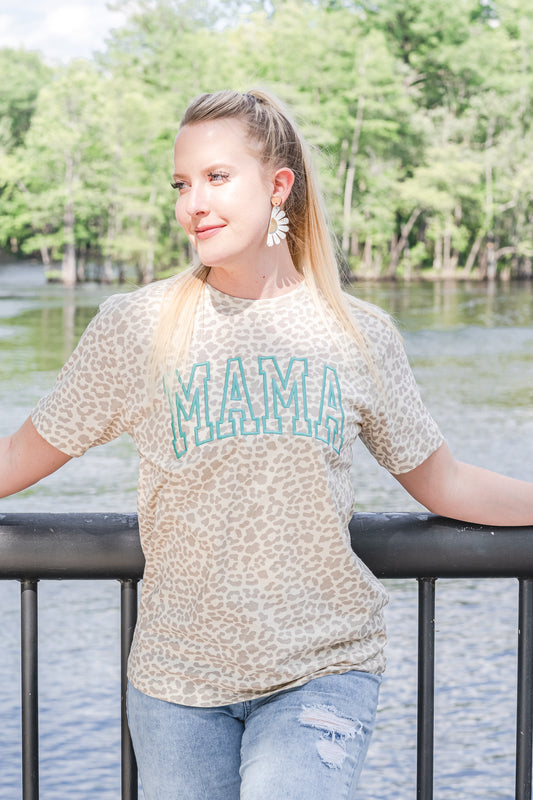 Embroidered Mama Tee in Cream Leopard