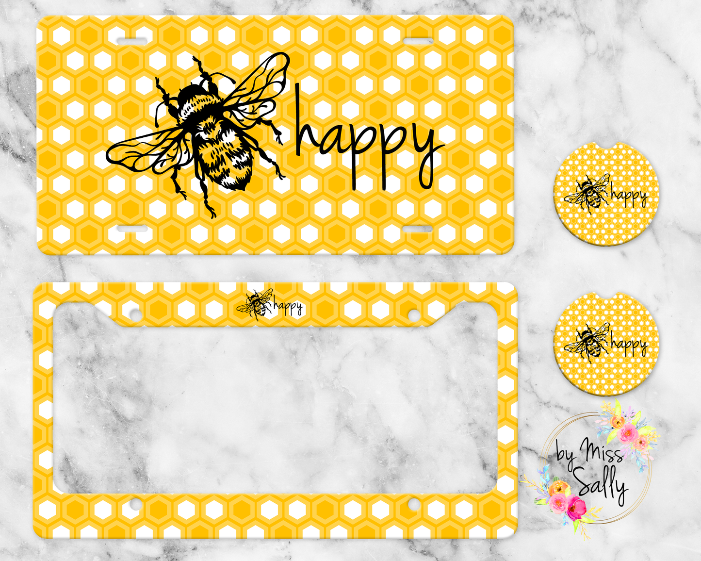 Bee Happy License Plate Set