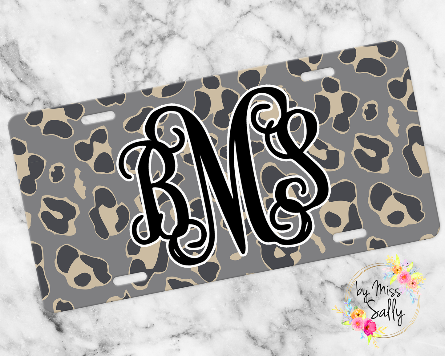 Monogram License Plate - Grey Leopard