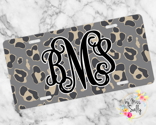 Monogram License Plate - Grey Leopard