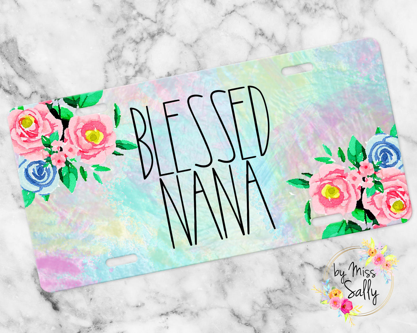 Custom Blessed Nana License Plate - Pastel Tie Dye